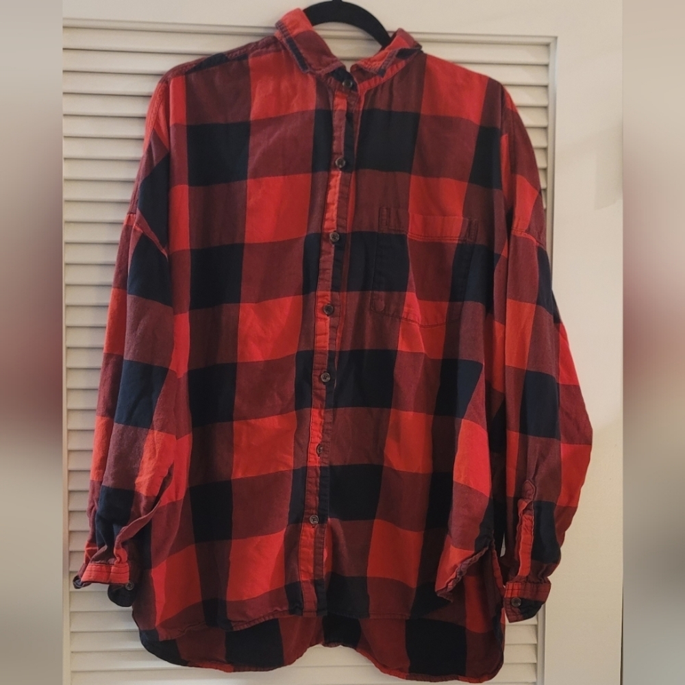 Old Navy - (Plus-Size) Red & Black 100% Cotton Plaid Long-Sleeve Button Shirt